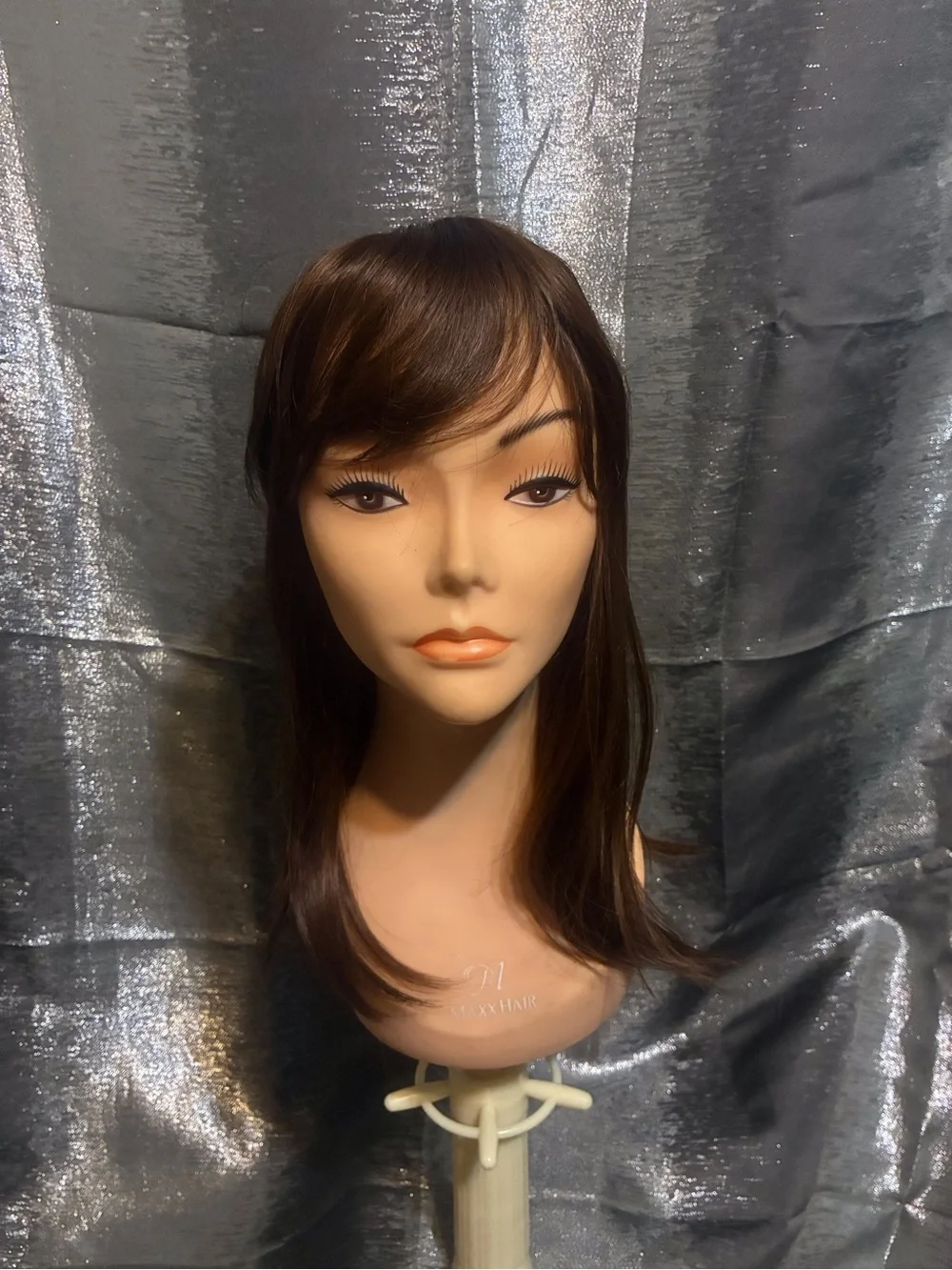Women’s Synthetic Topper - Dark Brown Layered with Side Bangs